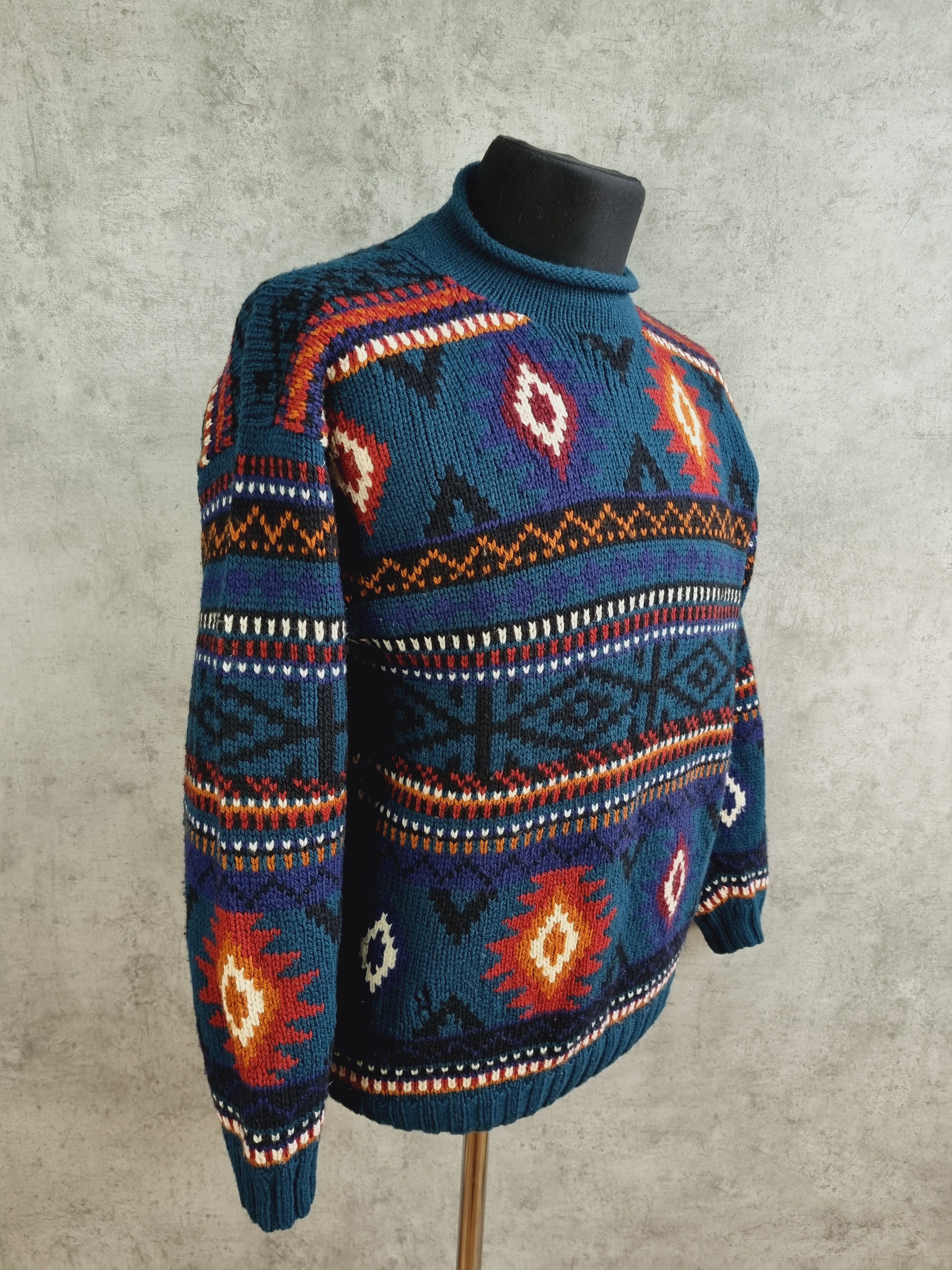 Vintage 70s Aztec Handmade in Peru Wool sweater Size US L / EU 52-54 / 3 - 1 Thumbnail