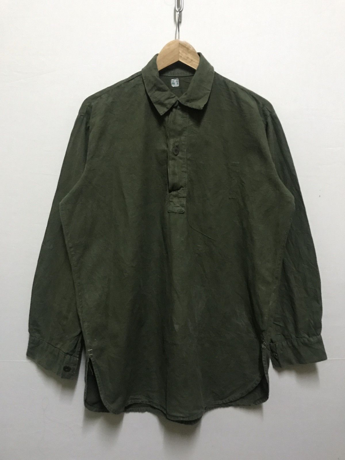 image of Vintage Swedish Army Shirt Button 60S/70S in Army Green, Men's (Size XL)