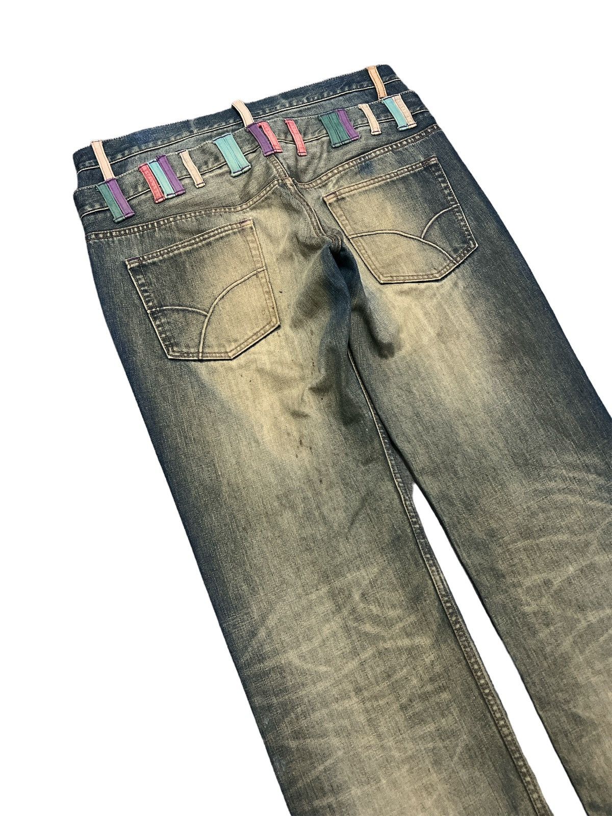 Japanese Brand × Vintage DOUBLE WAIST💥FIRE🔥UNKNOWN DISTRESSED DENIM PANT Size US 34 / EU 50 - 9 Thumbnail