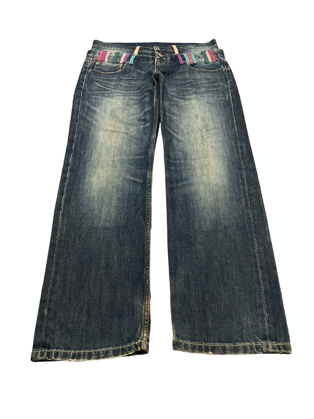 Japanese Brand × Vintage DOUBLE WAIST💥FIRE🔥UNKNOWN DISTRESSED DENIM PANT Size US 34 / EU 50 - 6 Thumbnail