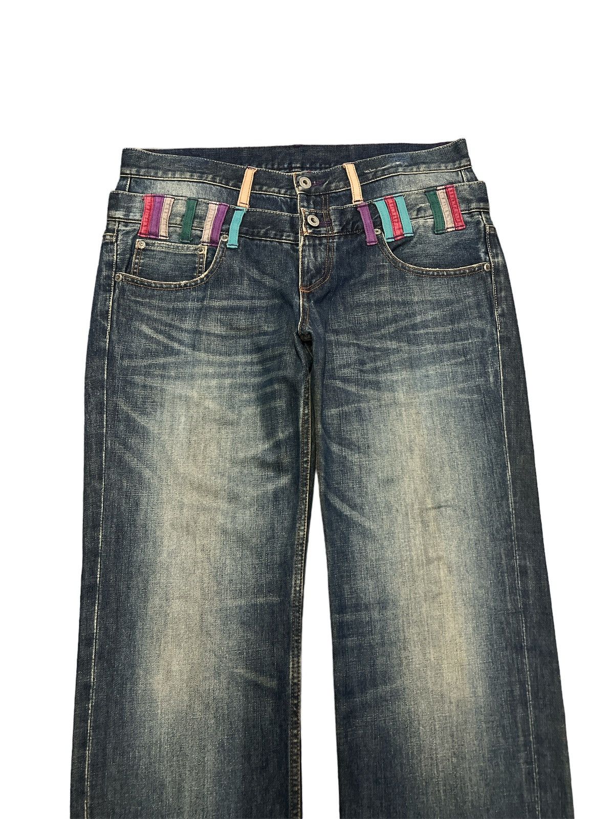 Japanese Brand × Vintage DOUBLE WAIST💥FIRE🔥UNKNOWN DISTRESSED DENIM PANT Size US 34 / EU 50 - 3 Thumbnail