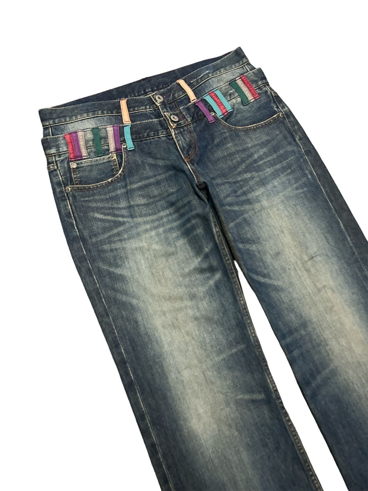 Japanese Brand × Vintage DOUBLE WAIST💥FIRE🔥UNKNOWN DISTRESSED DENIM PANT Size US 34 / EU 50 - 7 Thumbnail