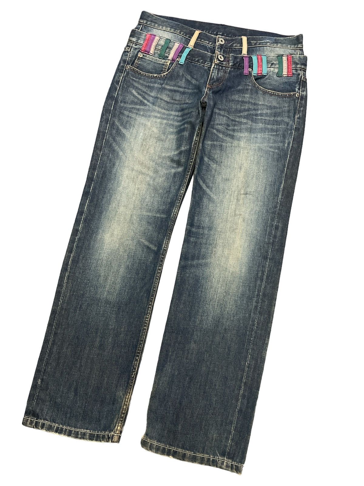Japanese Brand × Vintage DOUBLE WAIST💥FIRE🔥UNKNOWN DISTRESSED DENIM PANT Size US 34 / EU 50 - 5 Thumbnail