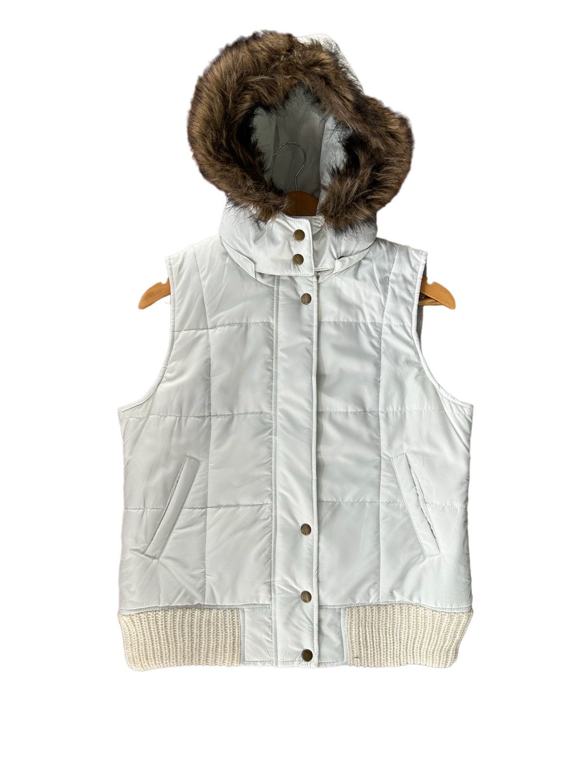 image of Avant Garde Japanese Castanets Club Light Puffer Vest Jacket in White, Men's (Size Medium)