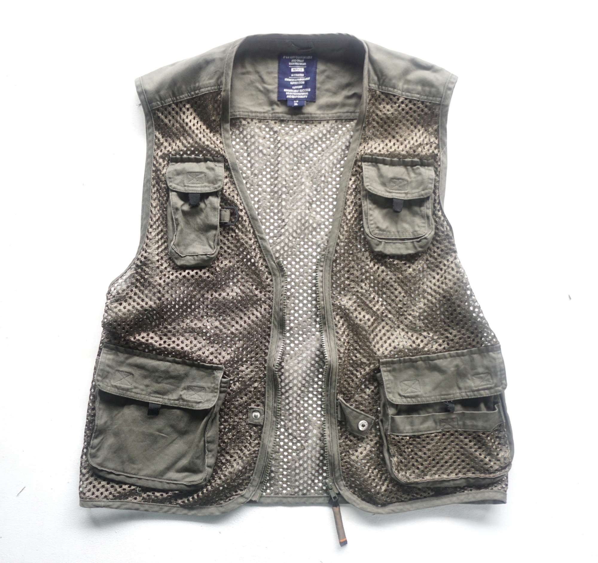 Japanese Brand NEPUCA Army Green Mesh Multi Pockets Tactical Vest Size US XL / EU 56 / 4 - 3 Thumbnail