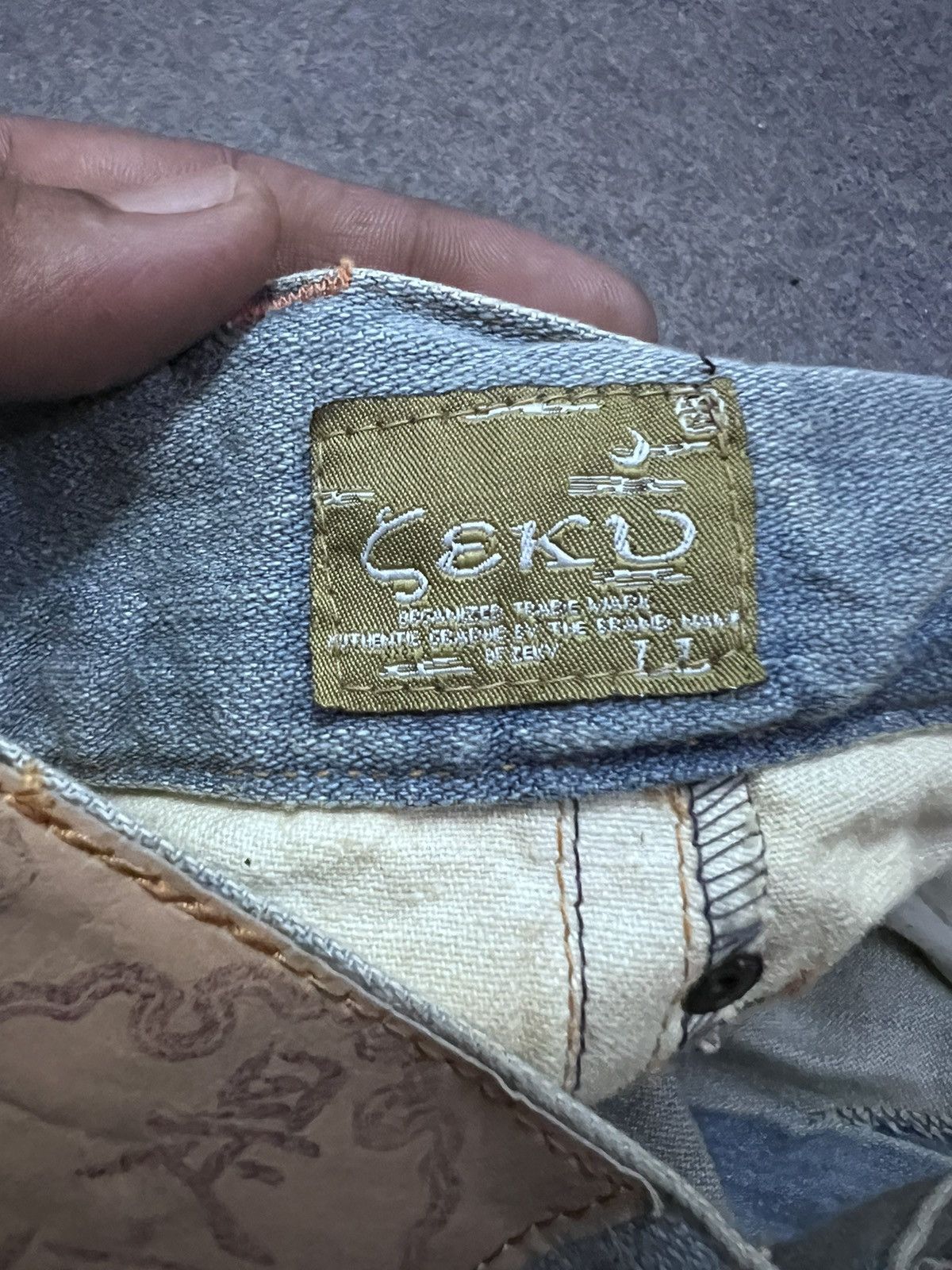 Japanese Brand FIRE 🔥 SEKU EMBROIDERY GHOST JAPAN DISTRESSED DENIM PANT Size US 34 / EU 50 - 9 Thumbnail