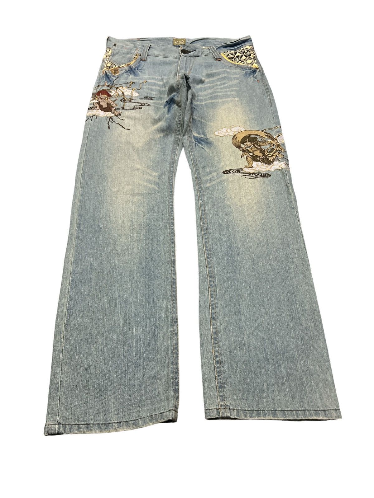 Japanese Brand FIRE 🔥 SEKU EMBROIDERY GHOST JAPAN DISTRESSED DENIM PANT Size US 34 / EU 50 - 4 Thumbnail
