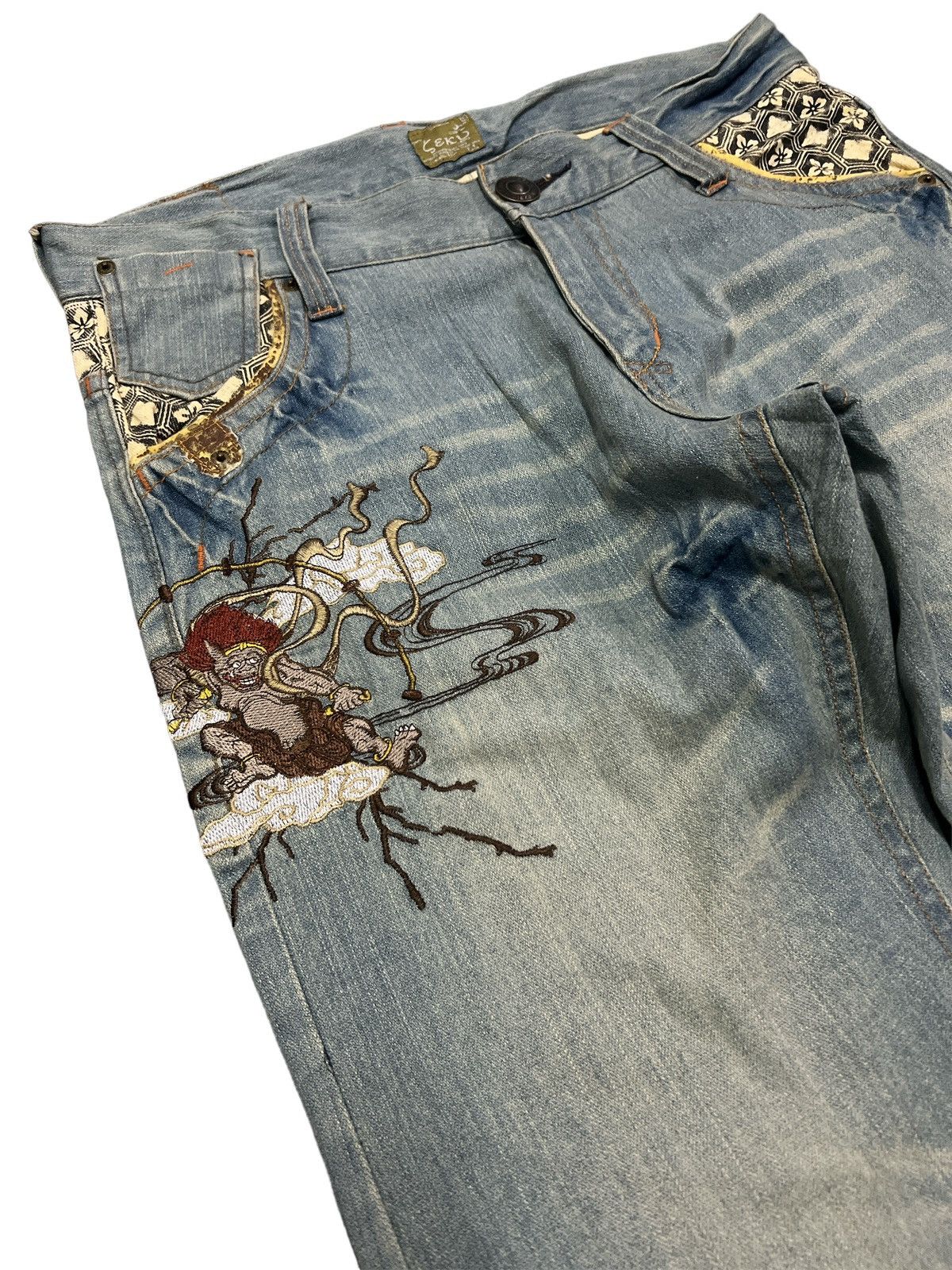 Japanese Brand FIRE 🔥 SEKU EMBROIDERY GHOST JAPAN DISTRESSED DENIM PANT Size US 34 / EU 50 - 6 Thumbnail