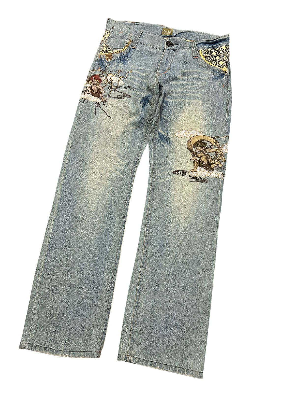 Japanese Brand FIRE 🔥 SEKU EMBROIDERY GHOST JAPAN DISTRESSED DENIM PANT Size US 34 / EU 50 - 5 Thumbnail