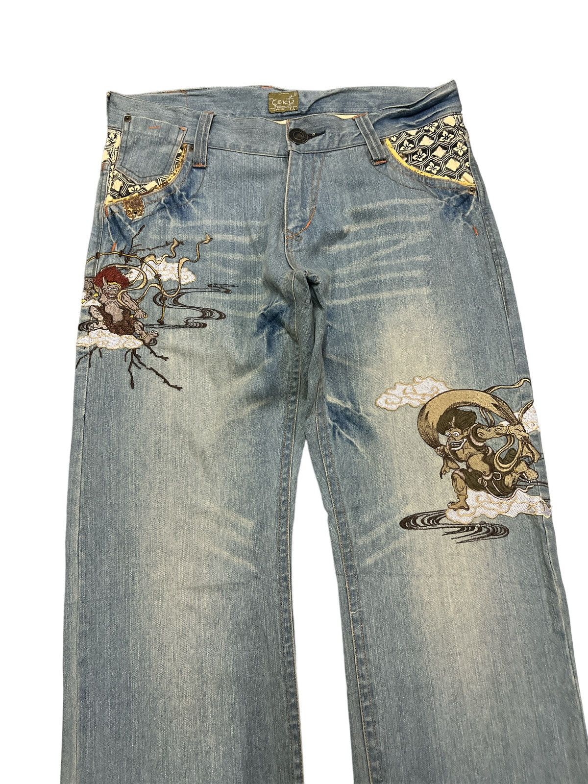 Japanese Brand FIRE 🔥 SEKU EMBROIDERY GHOST JAPAN DISTRESSED DENIM PANT Size US 34 / EU 50 - 2 Thumbnail