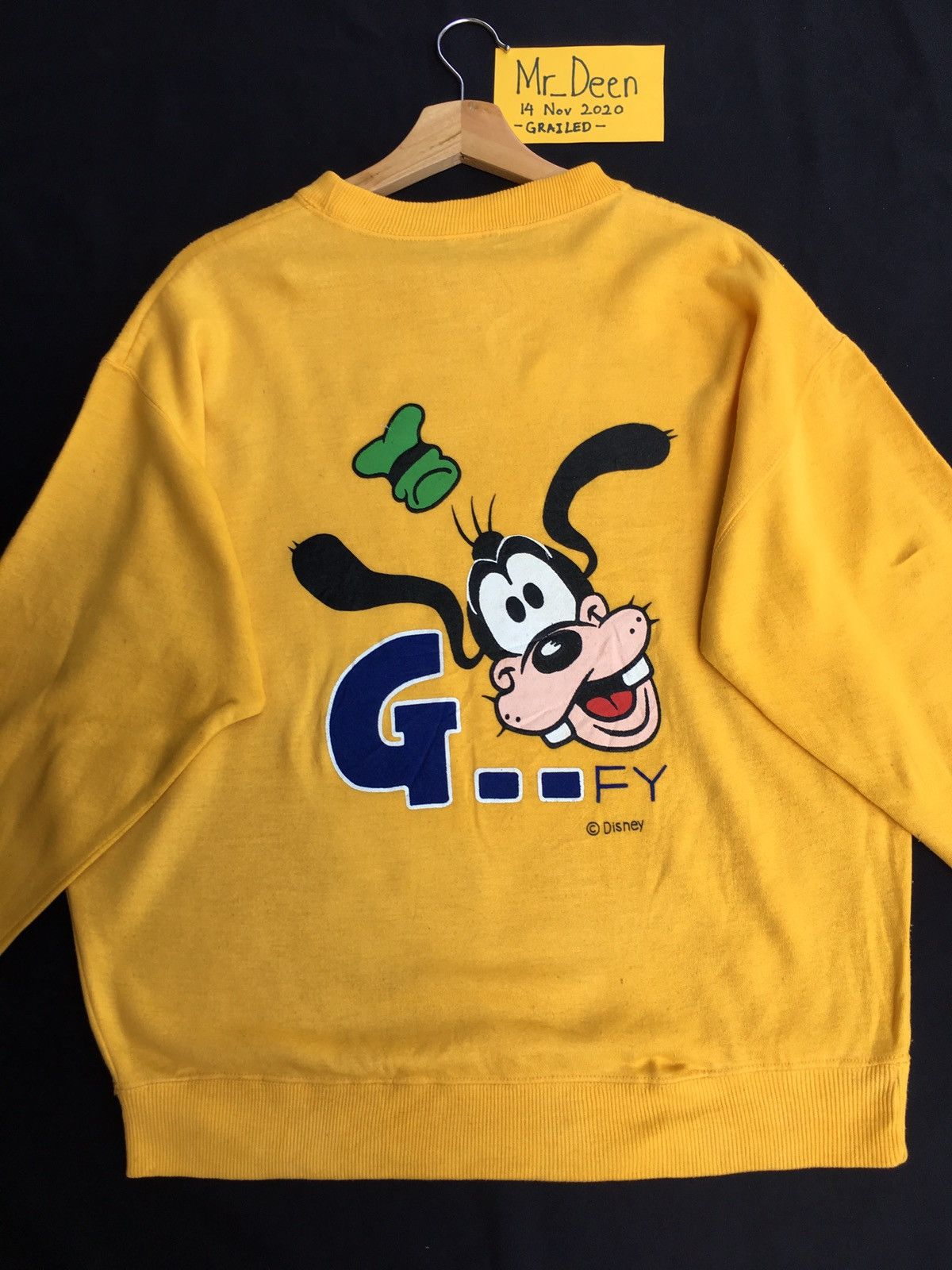 image of Disney Goofy Cartoon Characters Sweatshirt in Yellow, Men's (Size Medium)