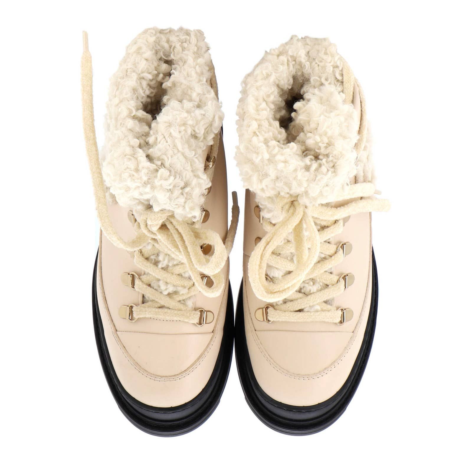 Chanel Women's CC Lace-Up Winter Boots Leather and Shearling None
