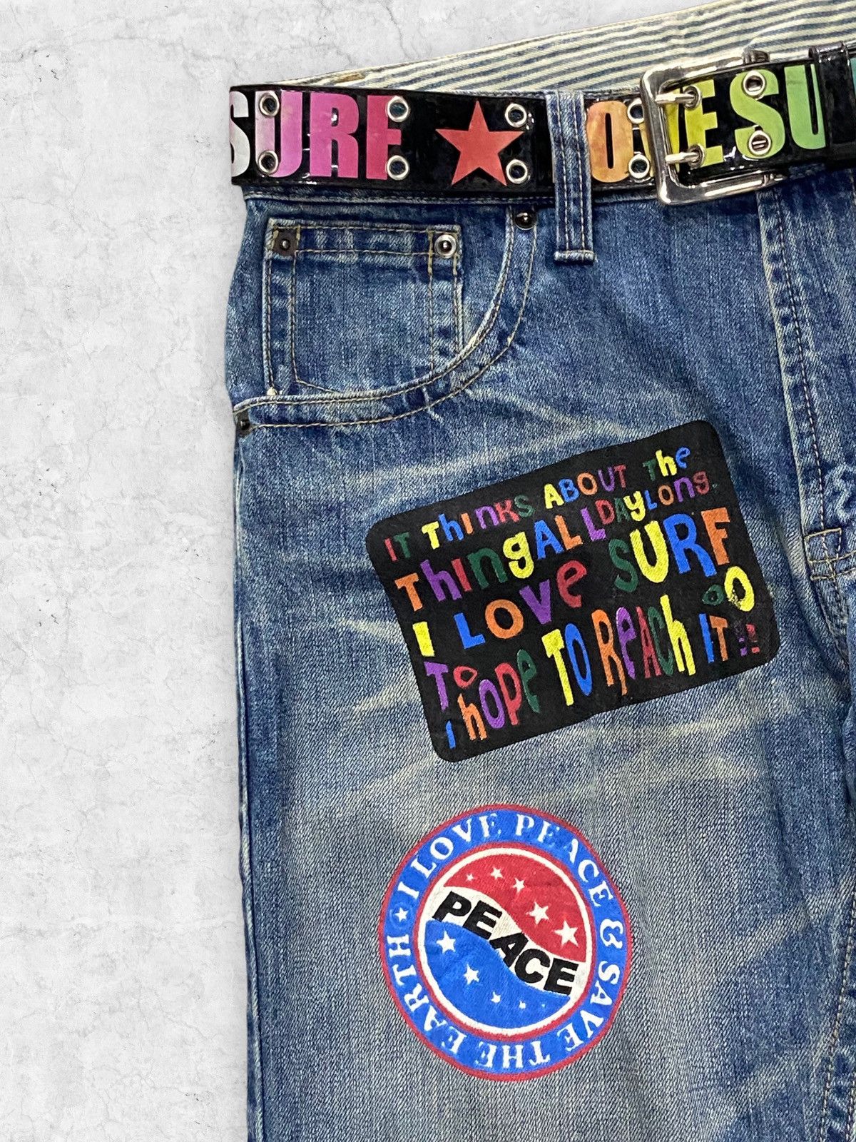 Japanese Brand Y2k Clone Devgru Japan i ❤️ Surf Evisu Style Pants And Belt Size US 32 / EU 48 - 6 Thumbnail
