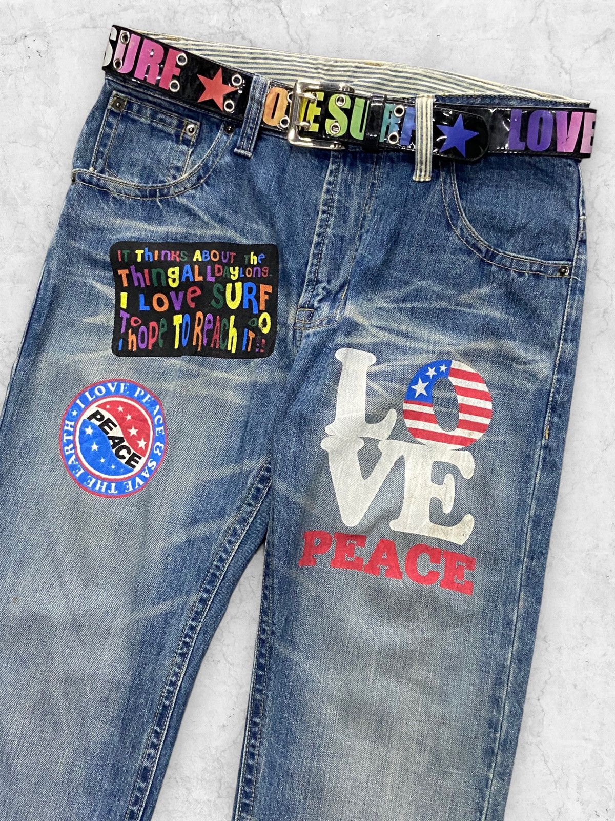 Japanese Brand Y2k Clone Devgru Japan i ❤️ Surf Evisu Style Pants And Belt Size US 32 / EU 48 - 5 Thumbnail