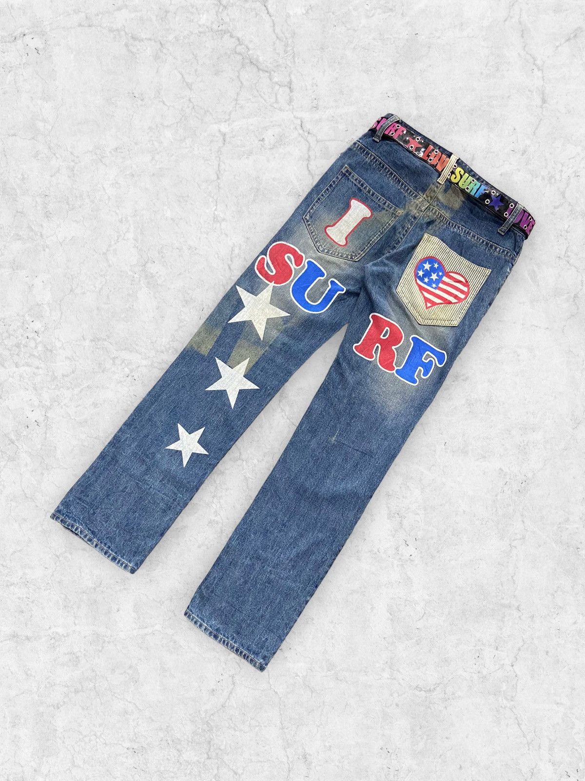 Japanese Brand Y2k Clone Devgru Japan i ❤️ Surf Evisu Style Pants And Belt Size US 32 / EU 48 - 8 Thumbnail