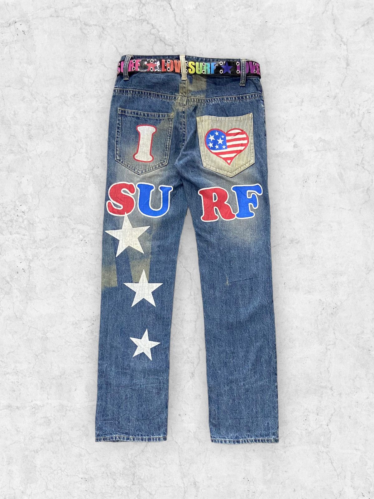 Japanese Brand Y2k Clone Devgru Japan i ❤️ Surf Evisu Style Pants And Belt Size US 32 / EU 48 - 1 Thumbnail