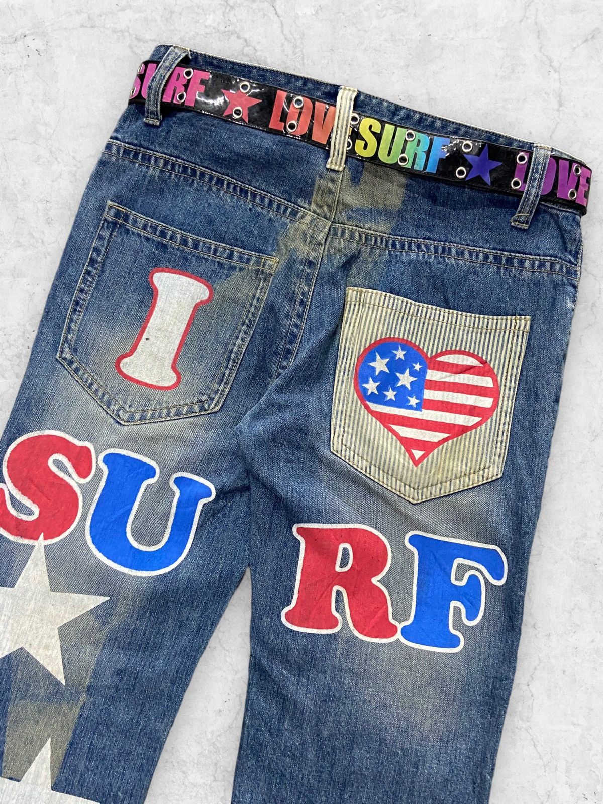 Japanese Brand Y2k Clone Devgru Japan i ❤️ Surf Evisu Style Pants And Belt Size US 32 / EU 48 - 10 Thumbnail
