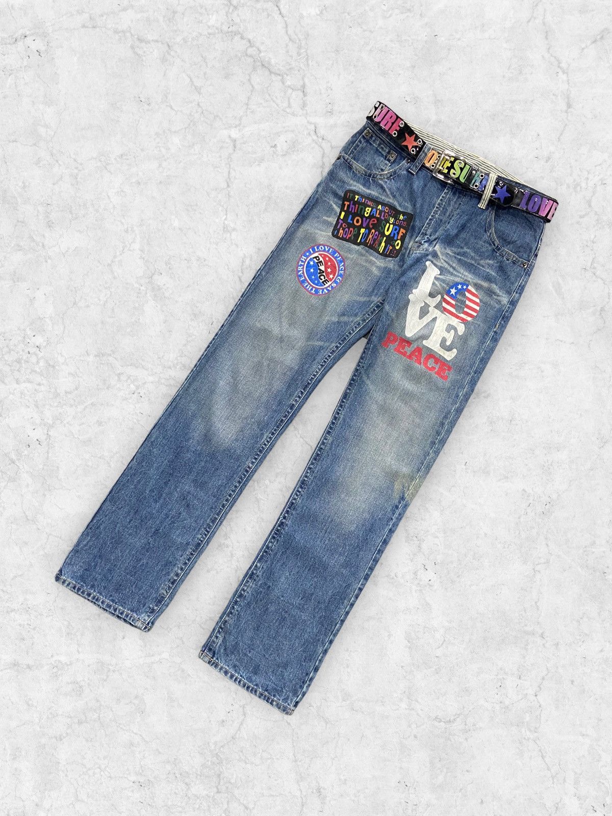 Japanese Brand Y2k Clone Devgru Japan i ❤️ Surf Evisu Style Pants And Belt Size US 32 / EU 48 - 4 Thumbnail