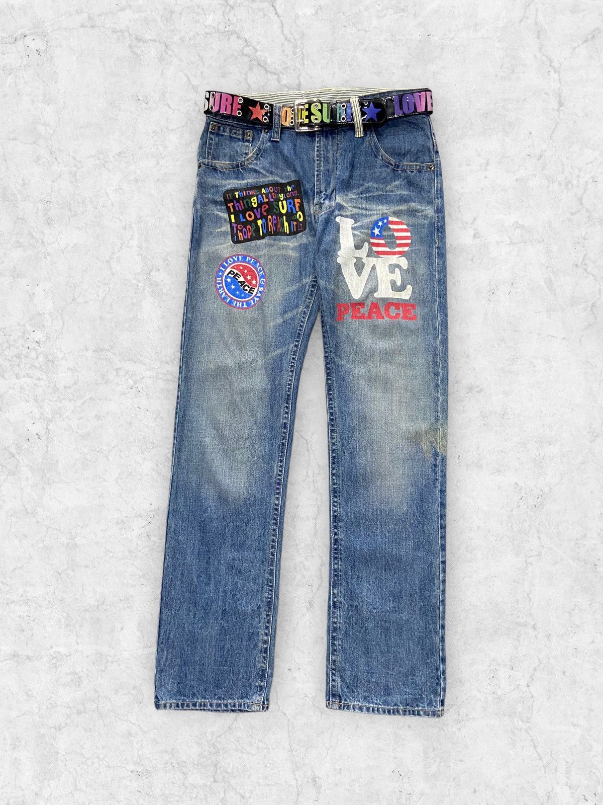 Japanese Brand Y2k Clone Devgru Japan i ❤️ Surf Evisu Style Pants And Belt Size US 32 / EU 48 - 2 Thumbnail