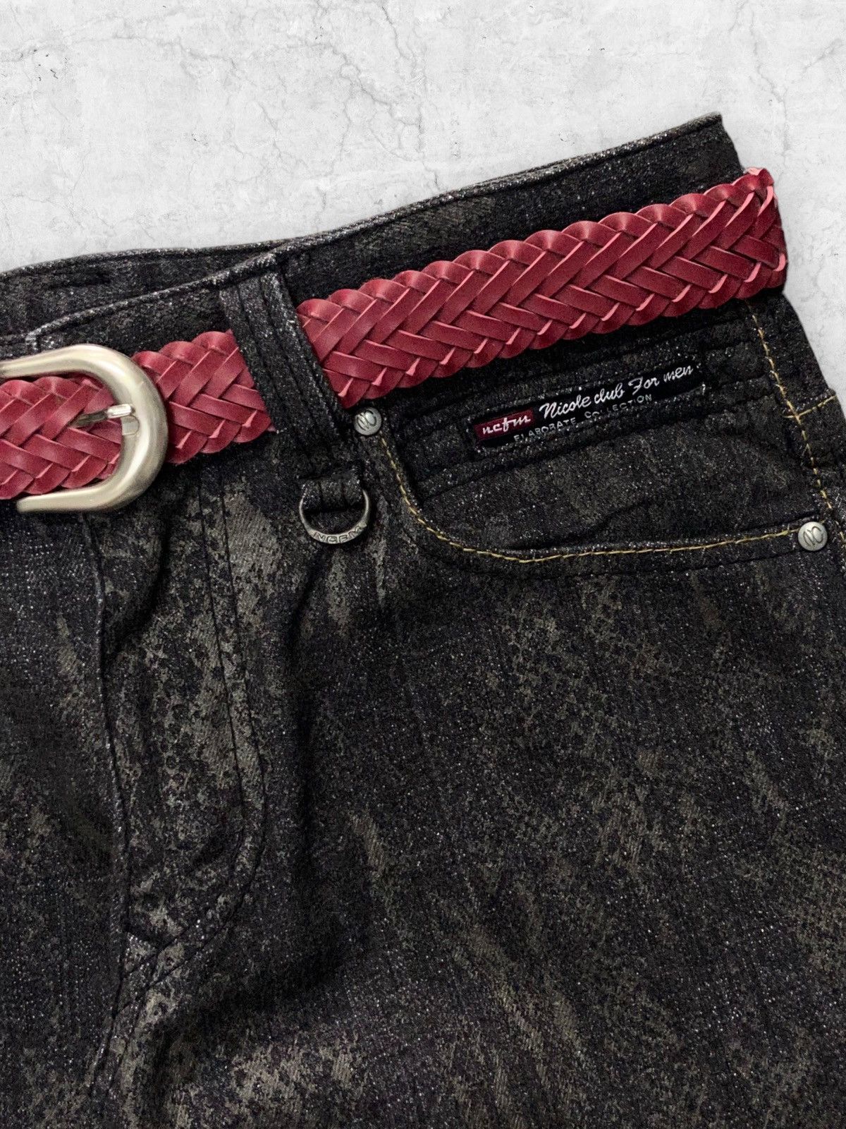 If Six Was Nine × Le Grande Bleu (L.G.B.) × Nicole Club Nicole Club Wax Snake Pattern Denim Jeans With Leather belt Size US 30 / EU 46 - 5 Thumbnail