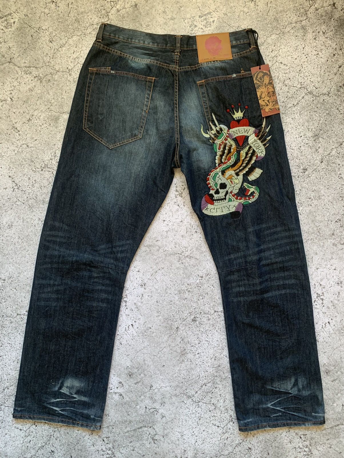 image of Christian Audigier Big Logo Jeans in Bleu, Men's (Size 38)