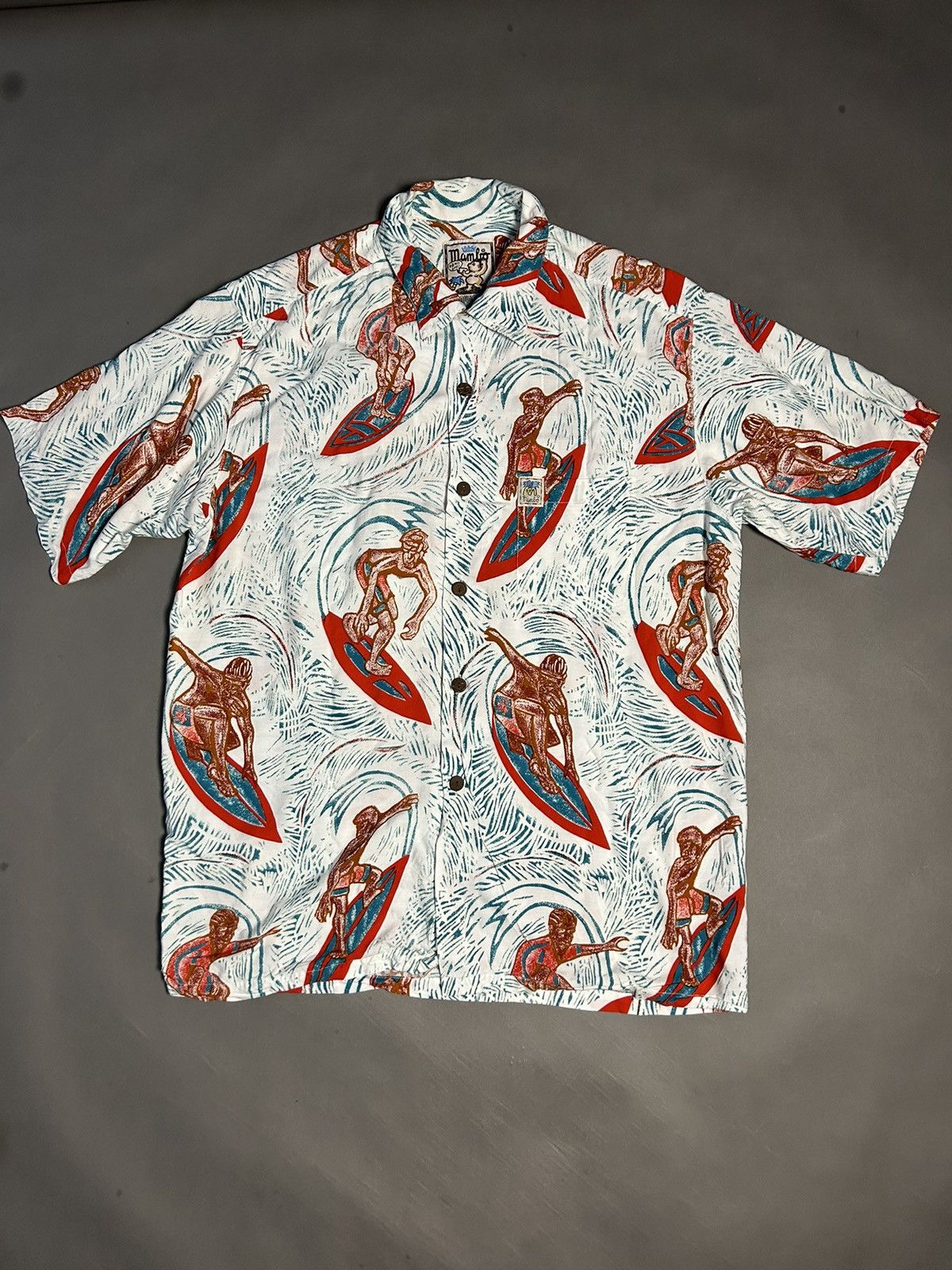 Mambo Loud Shirt white surfers Hawaiian rare Australian