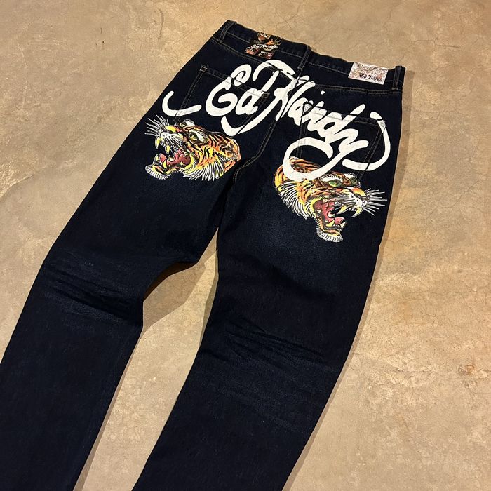 Vintage Crazy Vintage Y2K Ed Hardy Script Tiger Painted Baggy Jeans ...