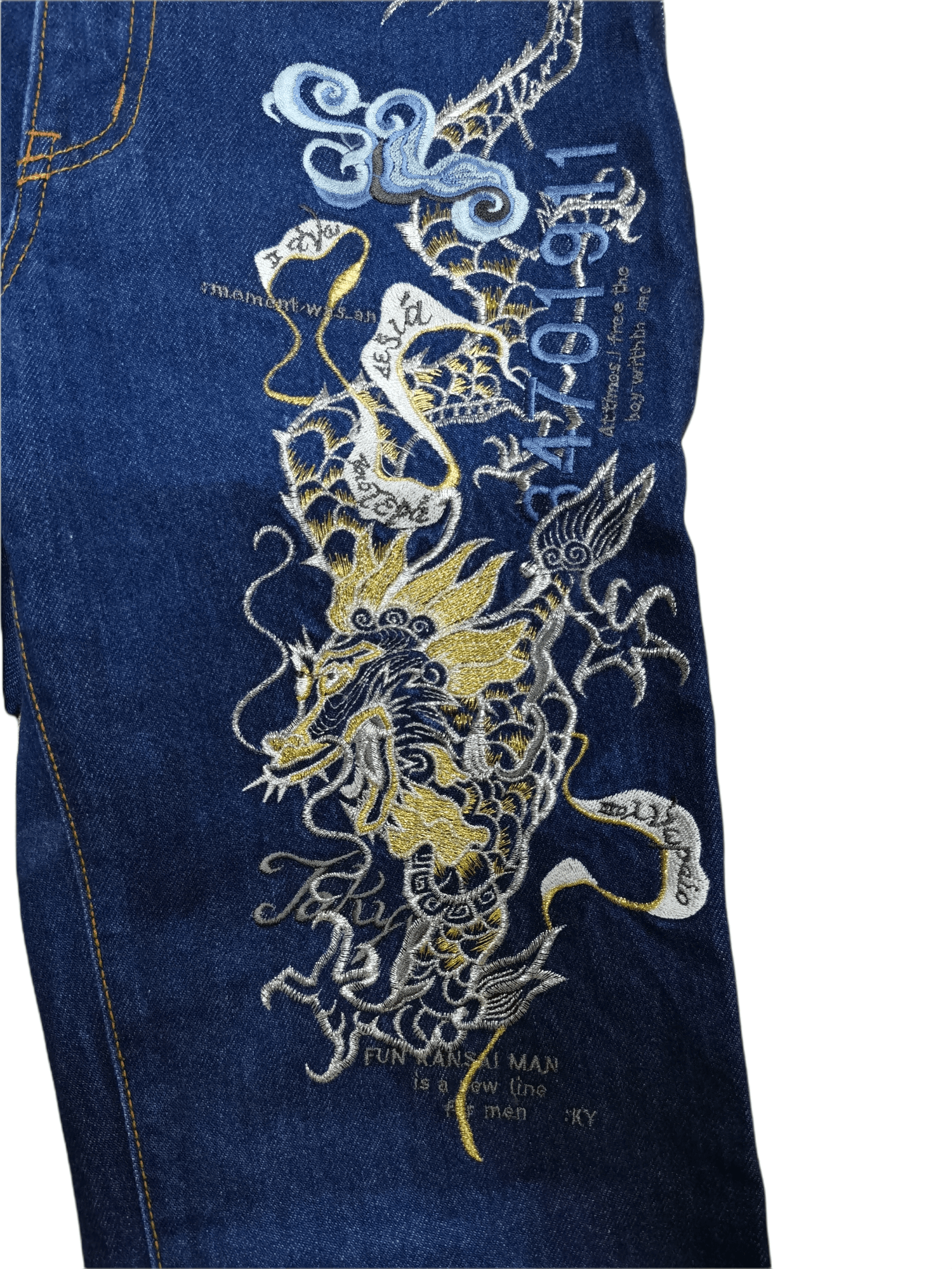 Japanese Brand Kansai Impact FUN KANSAI MAN Dragon Embroidered Jeans Size 28" / US 6 / IT 42 - 3 Thumbnail