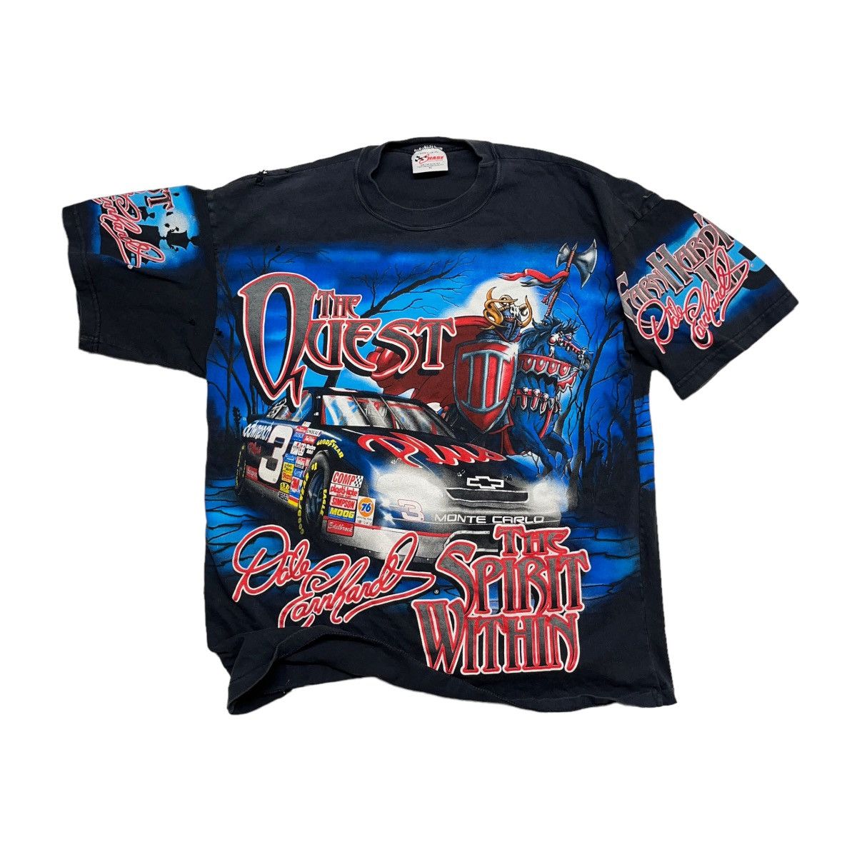 Image of Chase Authentics x Nascar 1998 Nascar Dale Earnhardt The Quest Aop Tee in Black, Men's (Size XL)