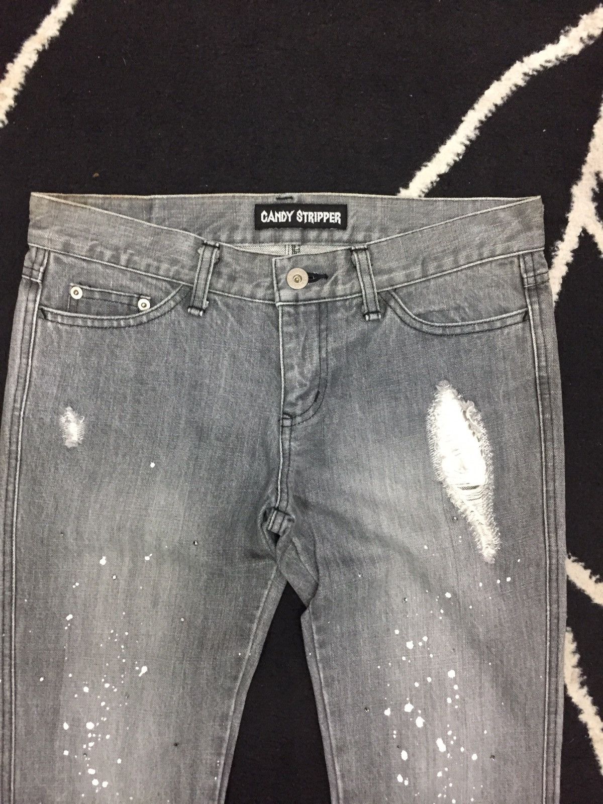 Japanese Brand Candy Stripper Distressed Paint Splash Denim Size 31" - 5 Thumbnail