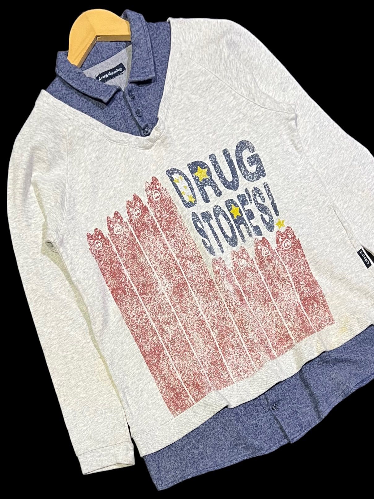 Designer × Japanese Brand × Vintage VINTAGE LONG SLEEVE DOUBLE COLLER by DRUG STORES Size US S / EU 44-46 / 1 - 6 Thumbnail