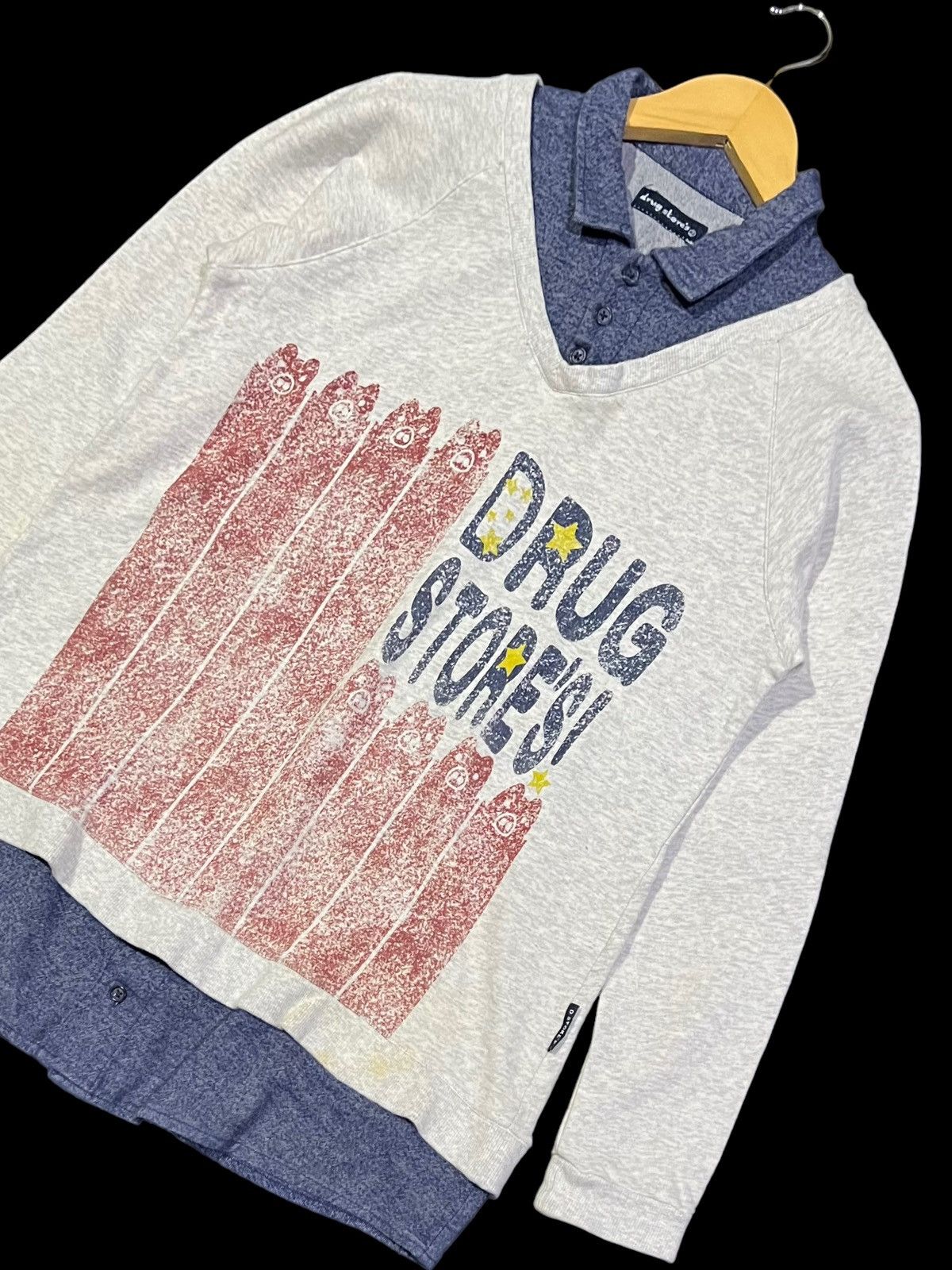 Designer × Japanese Brand × Vintage VINTAGE LONG SLEEVE DOUBLE COLLER by DRUG STORES Size US S / EU 44-46 / 1 - 5 Thumbnail