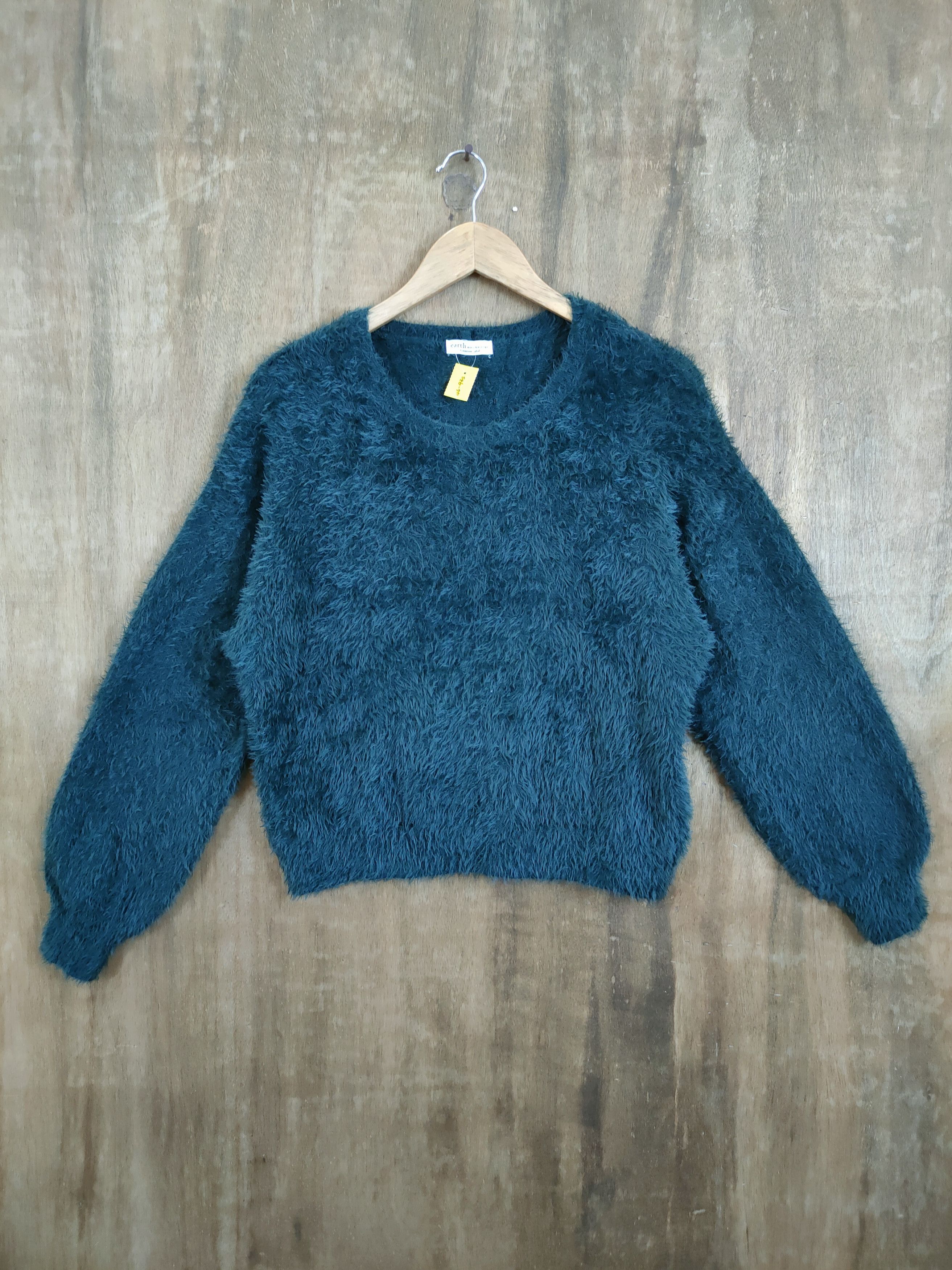 image of Coloured Cable Knit Sweater x Hypebeast Japan Shag Shaggy Soft Fur Mohair Green Knitted 46-935, Wom