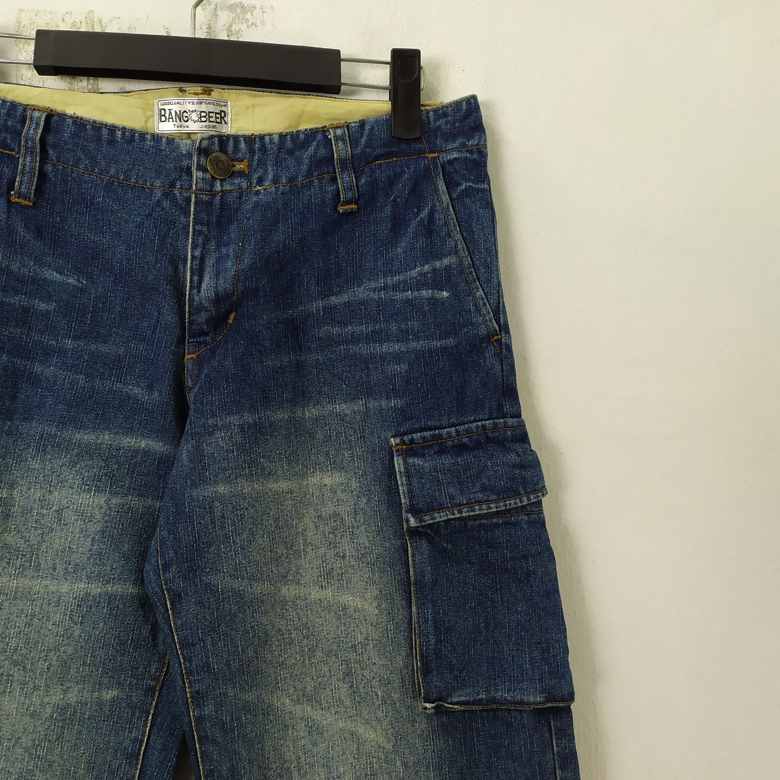 Japanese Brand × Jean BANG BEER JEANS DENIM CARGO PANTS Size US 27 - 2 Thumbnail