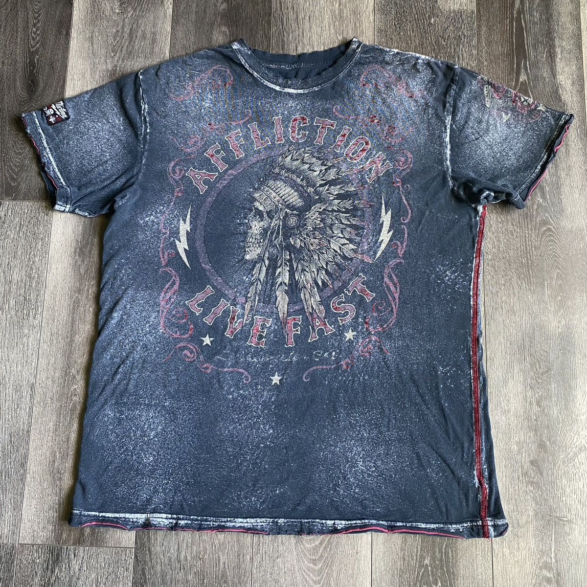 Affliction Vintage 2000s Affliction Live Fast Skull Graphic Logo Tee Size US XL / EU 56 / 4 - 1 Thumbnail
