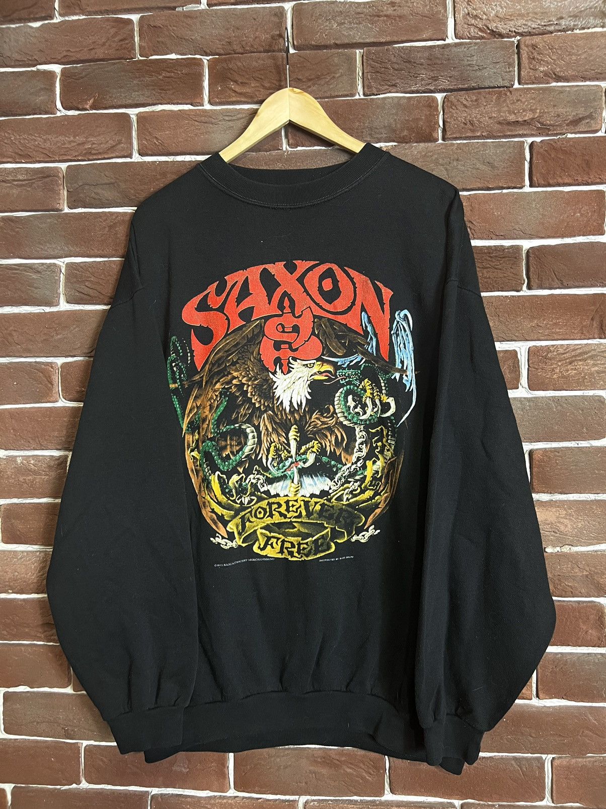 Rare Vintage 1993 Saxon Forever Heavy Metal Band Crewneck