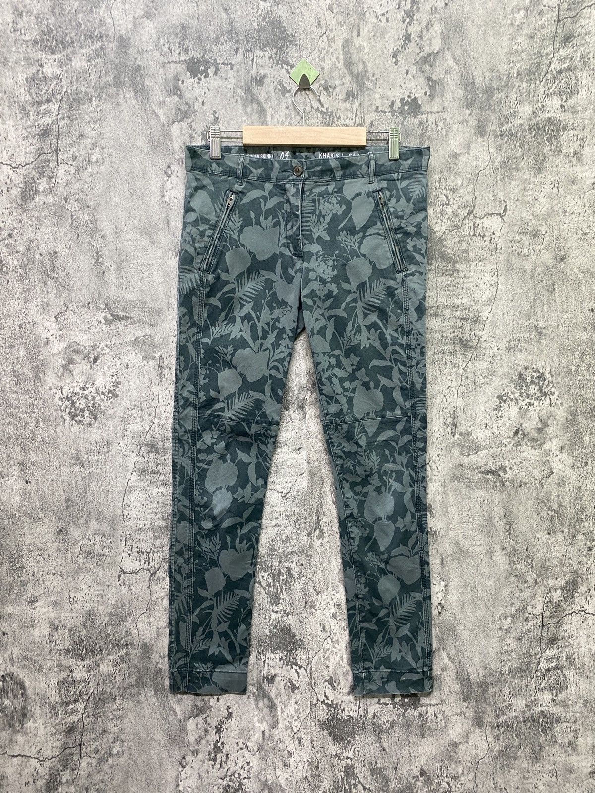 image of Khakis By Gap Japan Made Super Skinny Floral Design Pants in Green Grey, Men's (Size 30)