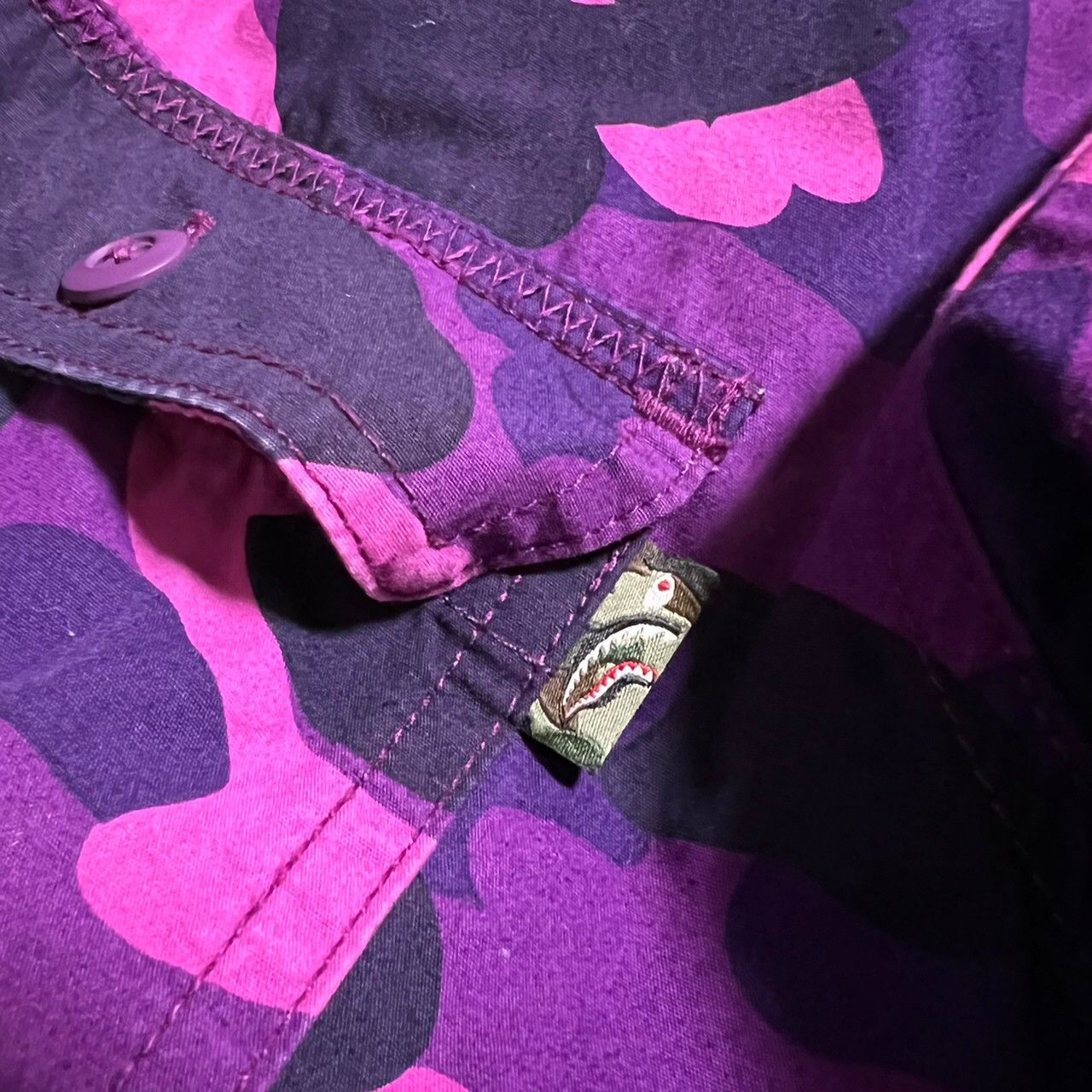 Bape BAPE shark full button long sleeve shirts purple camo Size US M / EU 48-50 / 2 - 3 Thumbnail
