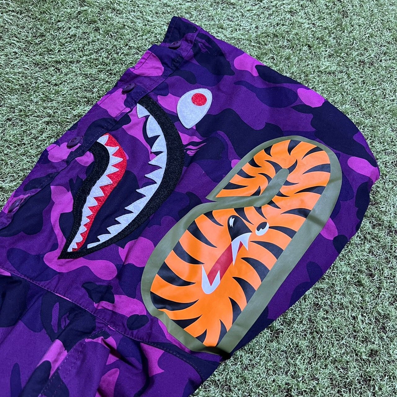 Bape BAPE shark full button long sleeve shirts purple camo Size US M / EU 48-50 / 2 - 5 Thumbnail