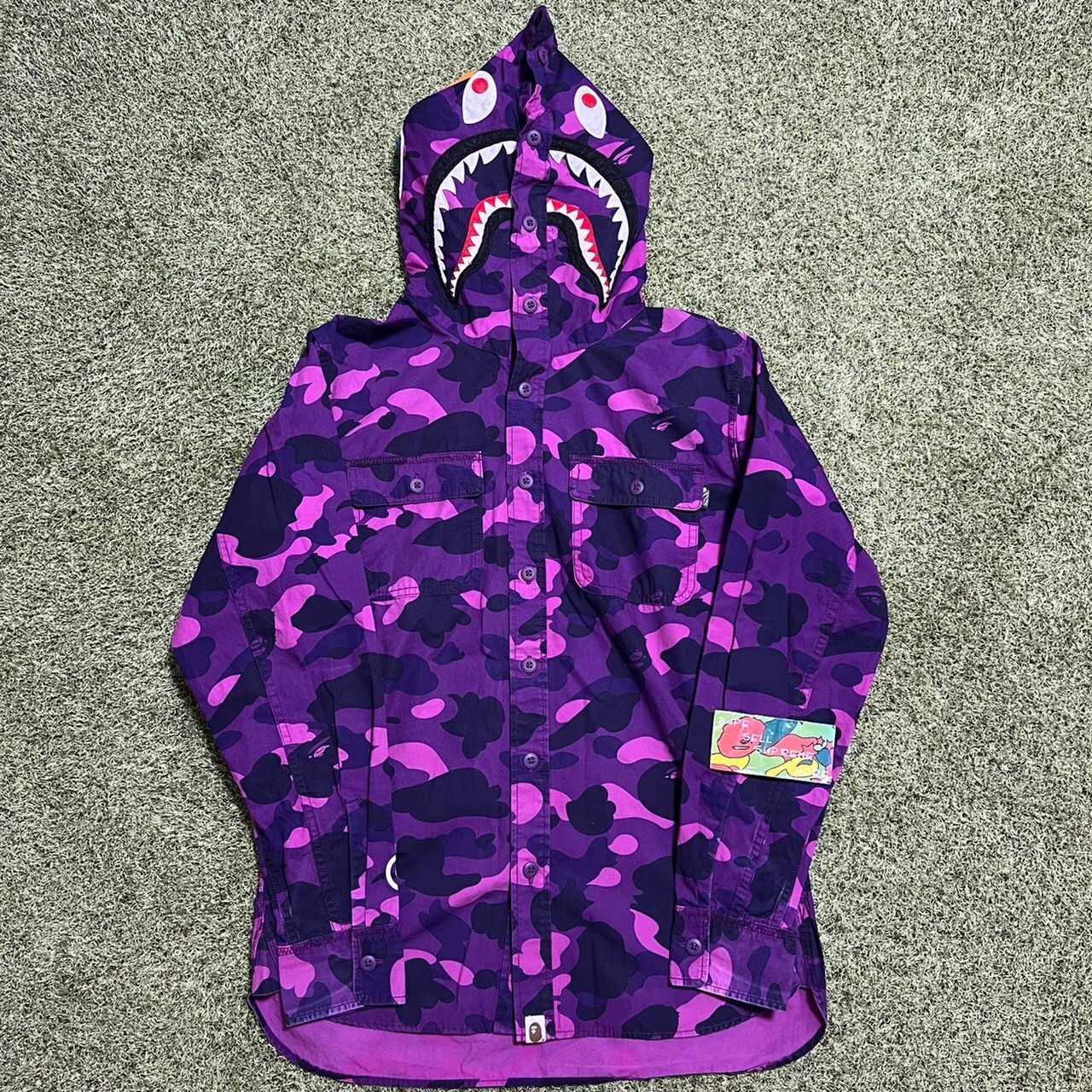 Bape BAPE shark full button long sleeve shirts purple camo Size US M / EU 48-50 / 2 - 1 Thumbnail