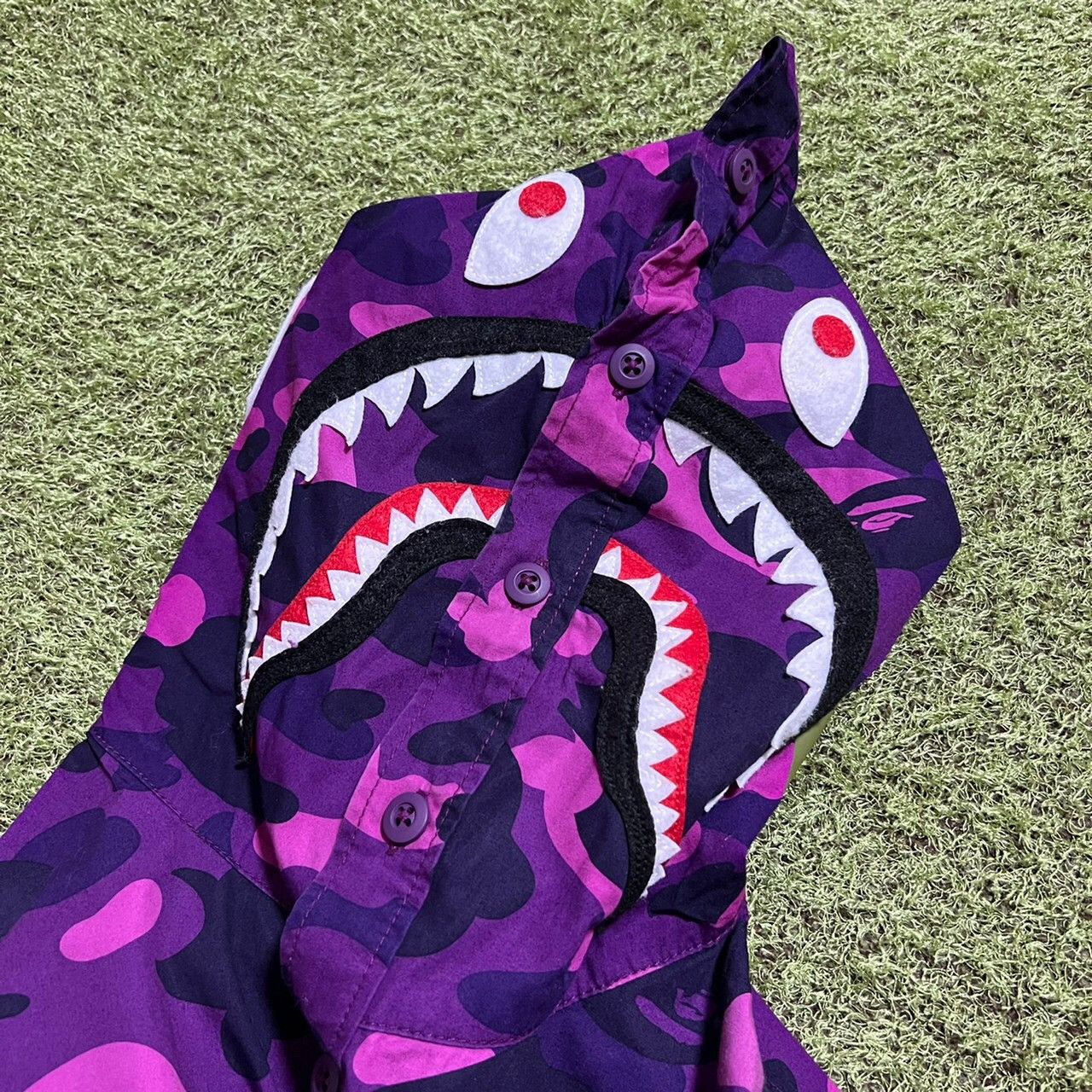 Bape BAPE shark full button long sleeve shirts purple camo Size US M / EU 48-50 / 2 - 4 Thumbnail