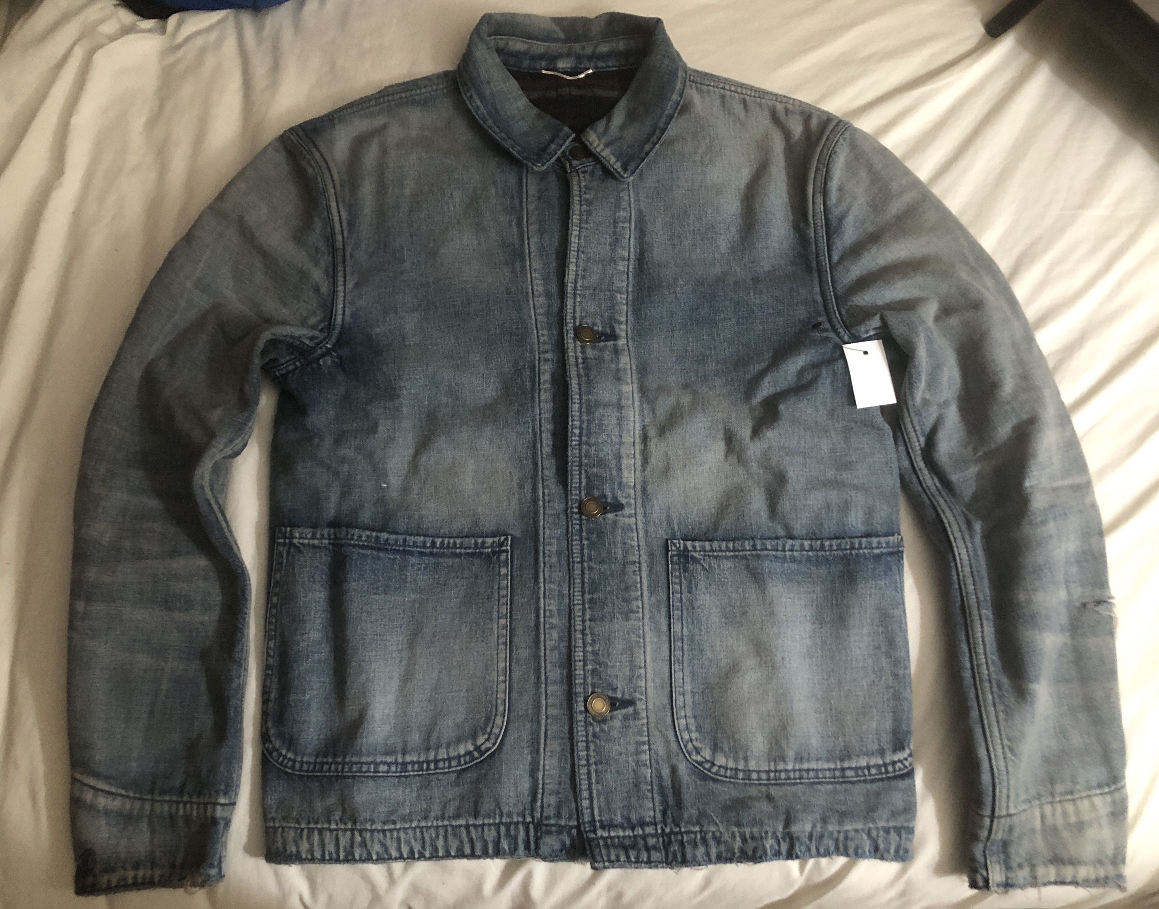 image of Saint Laurent Paris $1650 New Saint Laurent Distressed Denim Jacket Blue Japan, Men's (Size Small)