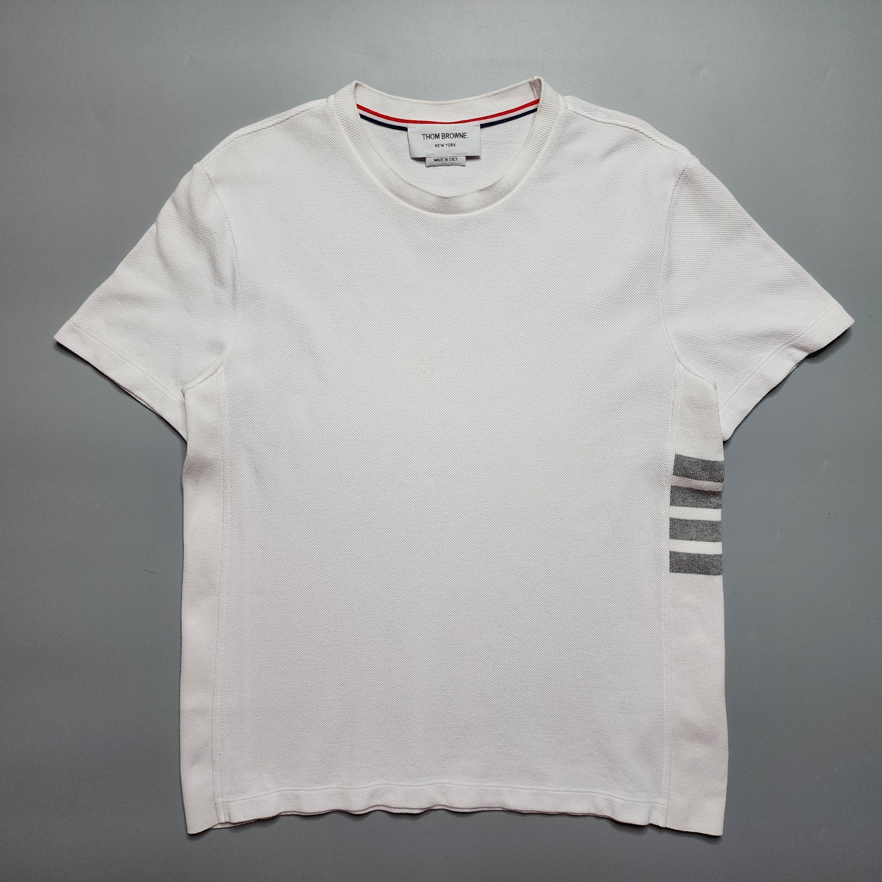 Image of Thom Browne - Side Four Bar Pique T-Shirt in Offwhite, Men's (Size XS)