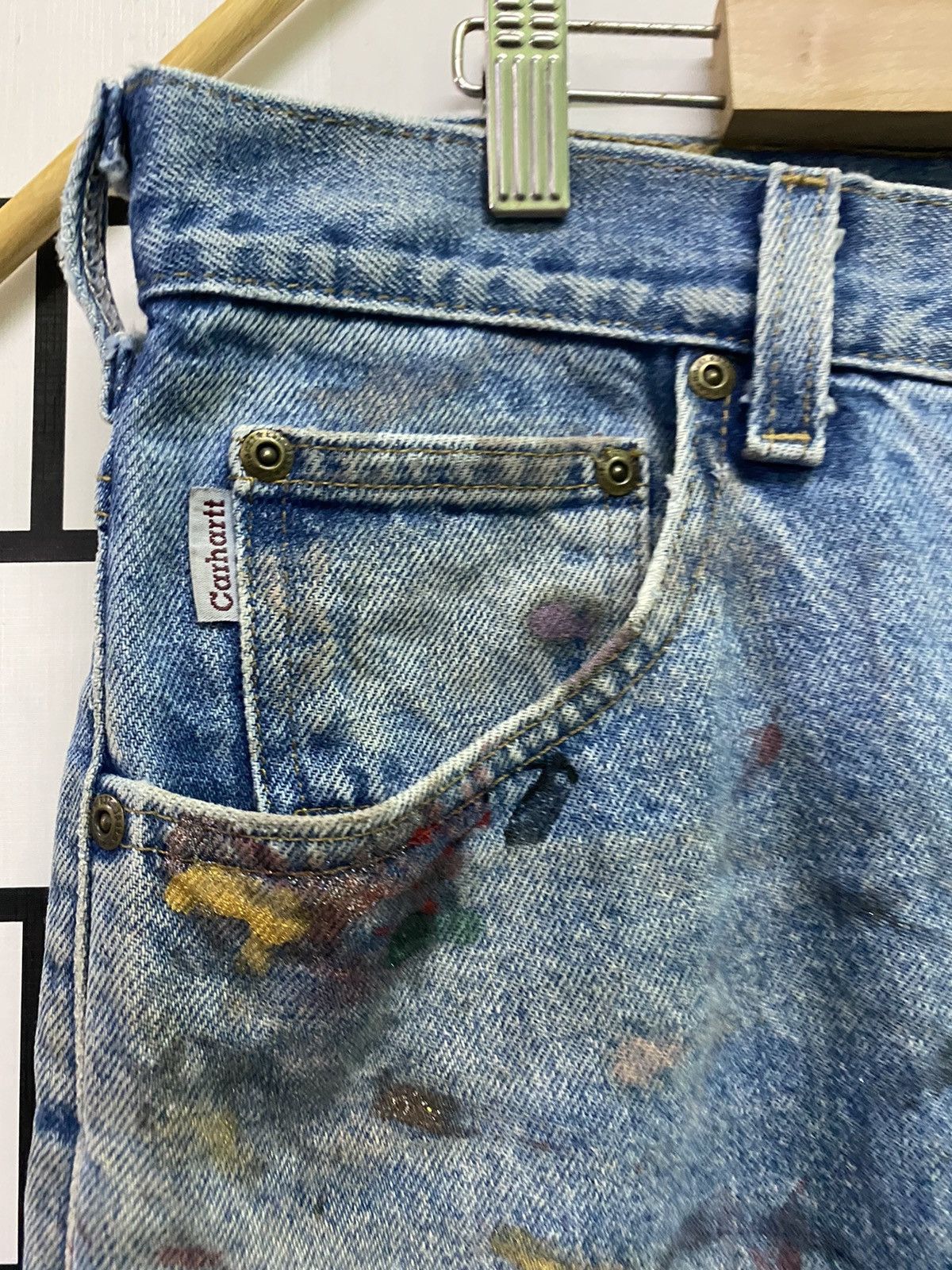 Vintage CARHARTT Dirty Paint Splashed Distressed Denim Jeans Size US 36 / EU 52 - 6 Thumbnail