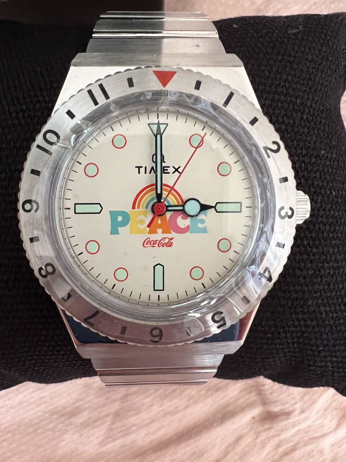 image of New Timex + Coca Cola Q Timex 38Mm Stainless Steel Watch in Silver, Men's