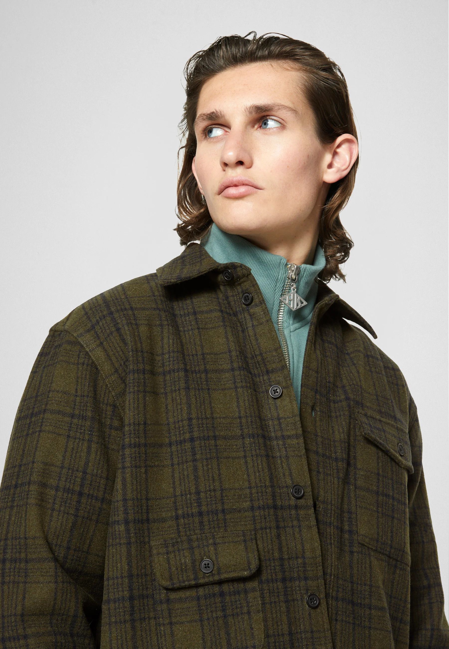 Image of Han Kjobenhavn $300 NWT - Wool Army Shirt - Green Check, Men's (Size Small)