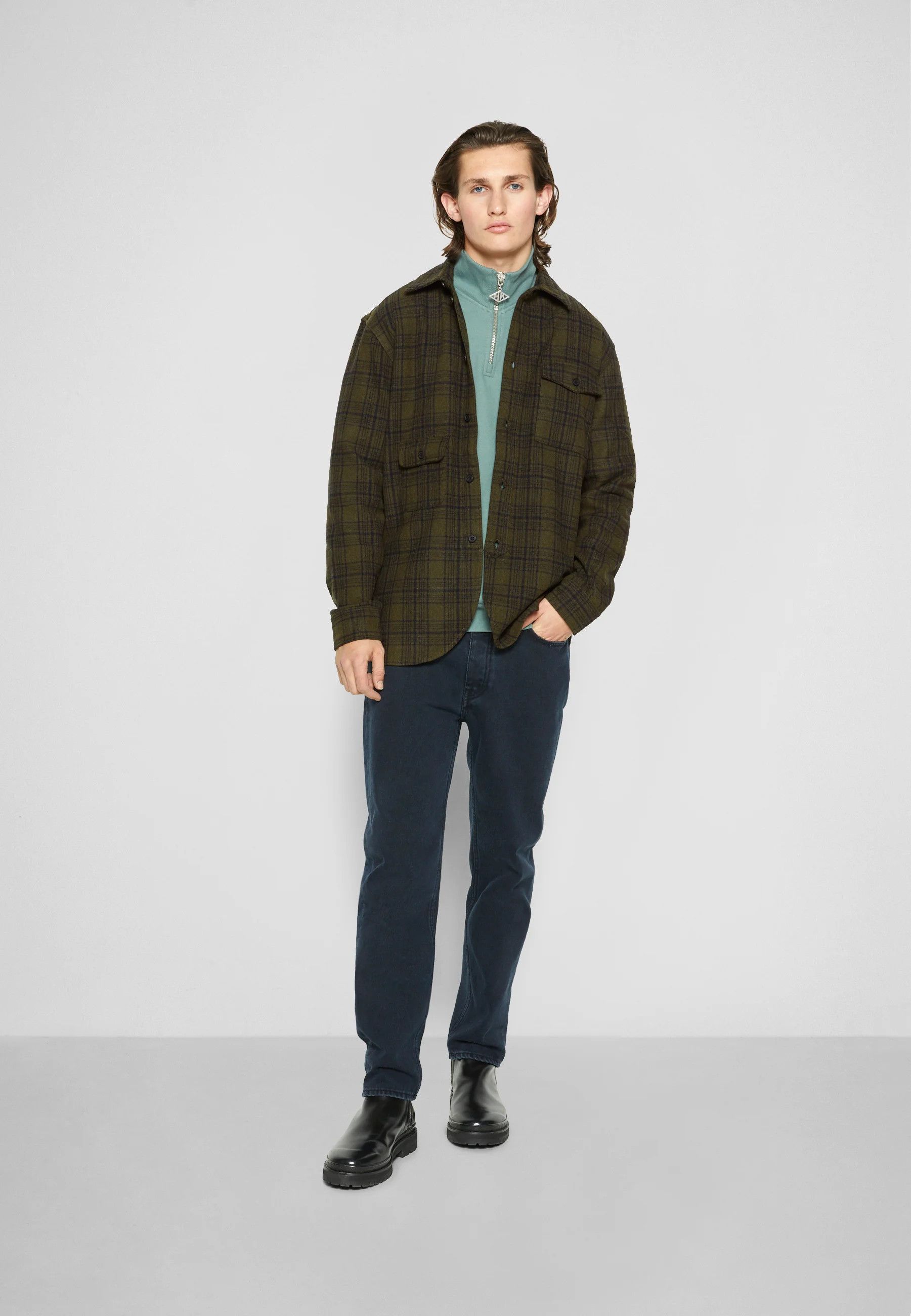 image of Han Kjobenhavn x Our Legacy $300 NWT - Wool Army Shirt - Green Check, Men's (Size Small)