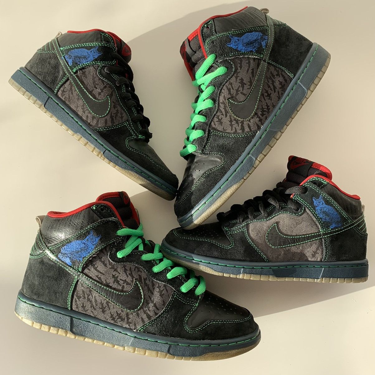 image of new 2009 Nike Sb Dunk High Twin Peaks Gs Shoes in Black Green, Women's (Size 5)