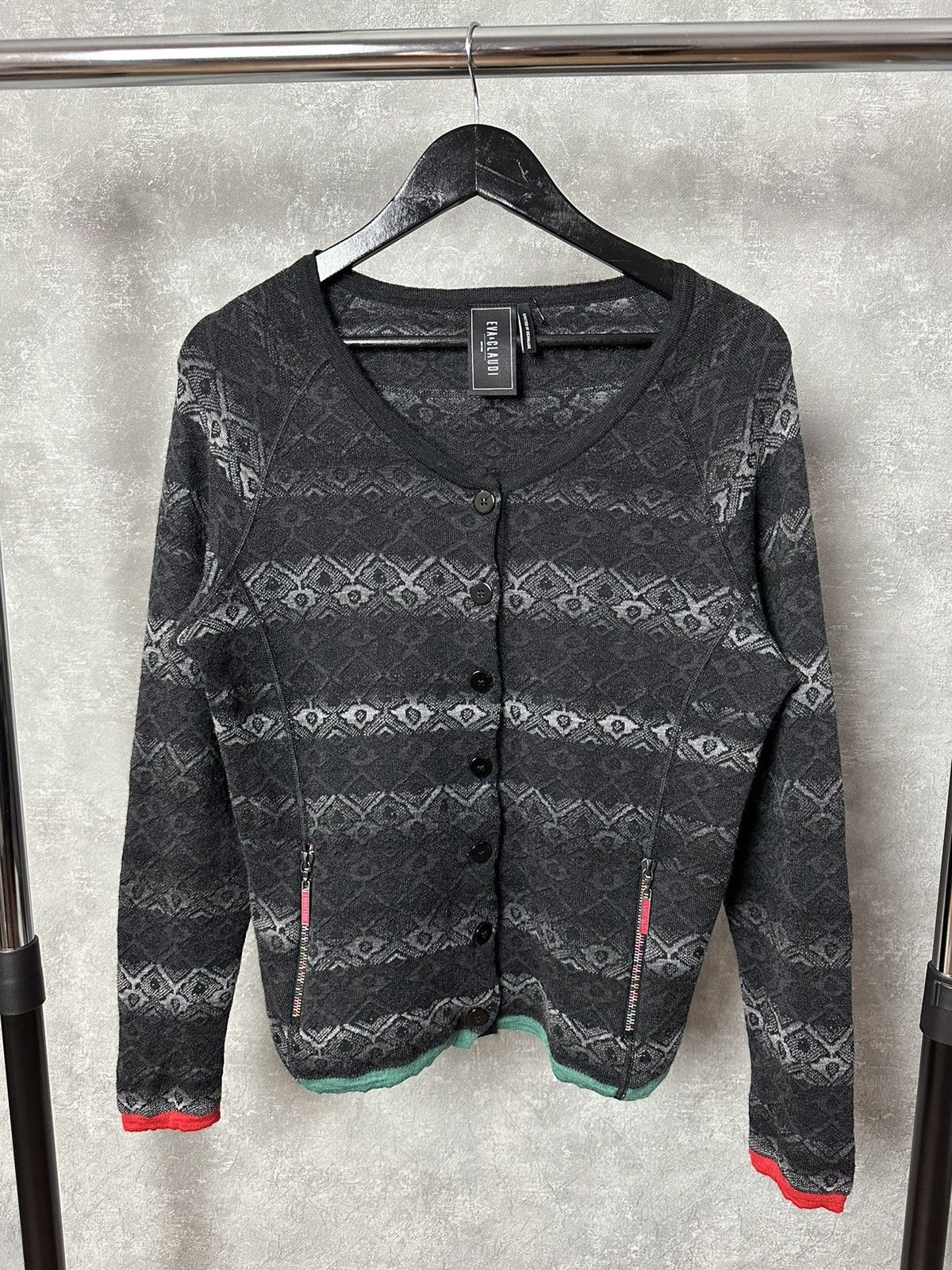 Designer Eva & Claudi Wool Knitted Grey Zip Pocket Cardigan Size L / US 10 / IT 46 - 1 Thumbnail