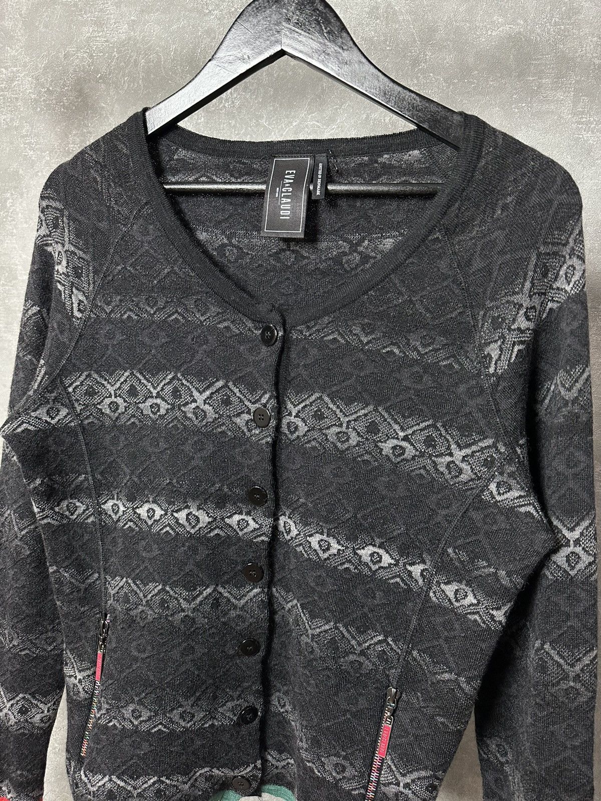 Designer Eva & Claudi Wool Knitted Grey Zip Pocket Cardigan Size L / US 10 / IT 46 - 2 Thumbnail